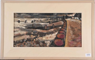 Lot 3092 - Northern School (20th century) Beach and Breakwaters, Moonlight Oil on board, 24cm by 48cm...