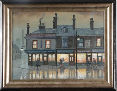 Lot 3096 - Steven Scholes (b.1952)  ''Salford, 1958'' Signed, inscribed verso, oil on canvas, 28.5cm by 39cm