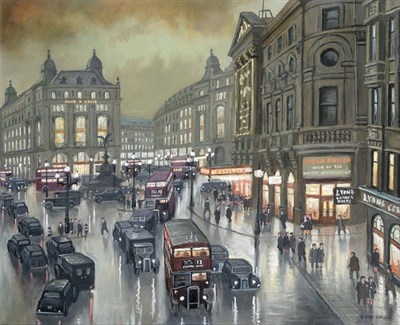 Lot 3097 - Steven Scholes (b.1952)  ''Piccadilly Circus, 1956'' Signed, inscribed verso, oil on canvas,...