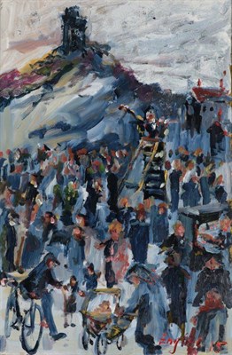 Lot 3099 - Frederick J England (b.1939)  ''Preaching on the steps at Mow Cop'' Signed and dated (20)15,...