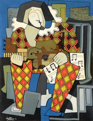 Lot 3104 - Brian Shields 'Braaq' FBA (1951-1997) ''The Guitarist'' - An homage to Braque Signed and dated...