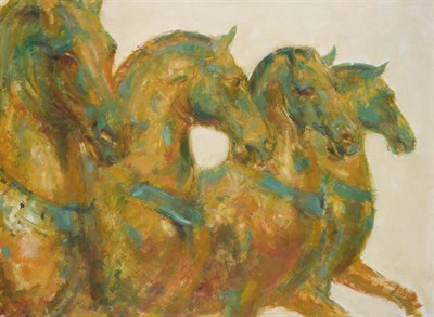 Lot 3109 - Jonathan Trowell (1938-2013) ''The Four Horses of St Marks, Venice''  Signed, oil on board, 52cm by