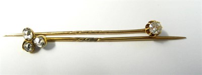 Lot 296 - Two Diamond Set Stick Pins, one with an old cut diamond in a traditional mount, estimated...