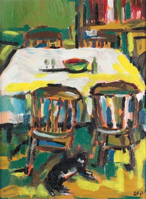 Lot 3129 - Olivia Pilling (b.1985) ''Orlando and the Kitchen Table'' Initialled, inscribed verso, oil on...