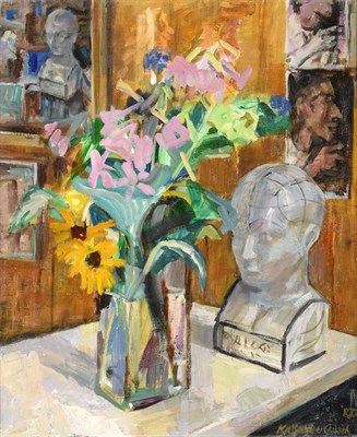 Lot 3130 - Katharine Church (1910-1999) ''Still Life with Summer Flowers and Phrenology Head'' Signed and...