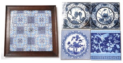 Lot 3505 - Four Minton China Works 8'' Tiles, repeating pattern in blue and white, stamped MINTON CHINA...