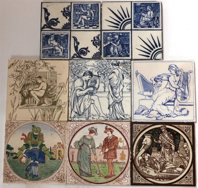 Lot 3508 - Eight Victorian Tiles: Thomas Allan (1831-1915) for Josiah Wedgwood & Sons, Two 6'' Picture...