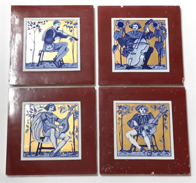 Lot 3510 - Four W.T.Copeland 9'' Musicians Tiles, the design attributed to Henry Stacey Marks or Edward...