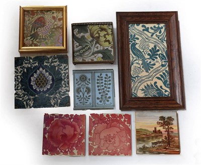 Lot 3512 - Maw and Co: Two 6'' Earthenware Picture Tiles, printed with a repeat pattern of leaves, flowers and