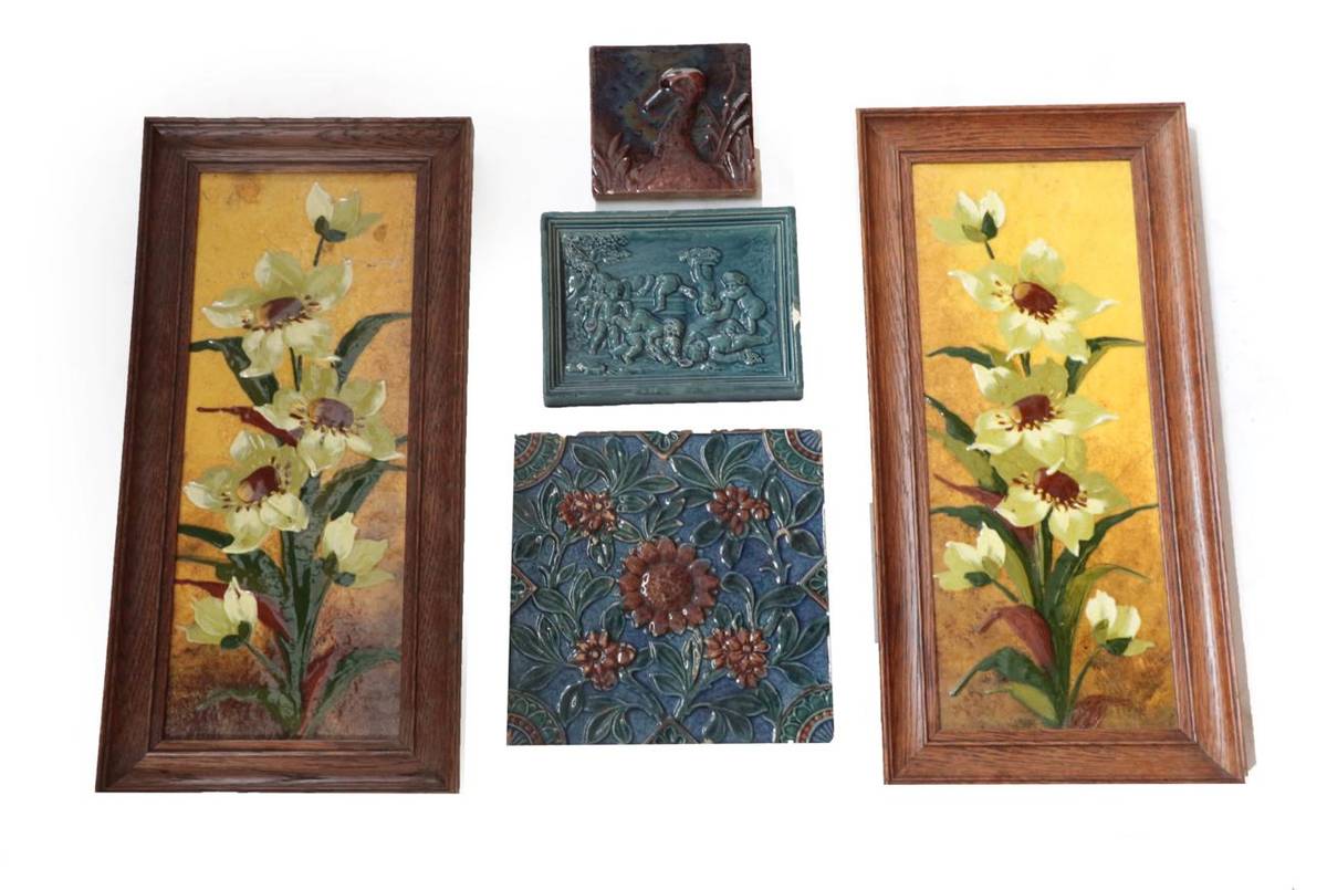Lot 3514 - A Pair of Burmantofts Faience Pottery Plaques, impasto decorated with flowers, stamped...