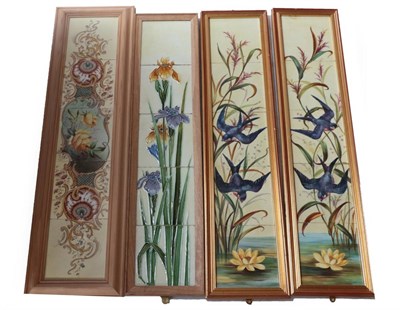Lot 3515 - Ten Victorian Fireplace 6'' Tiles, painted with swallows in reeds above a yellow water lily,...