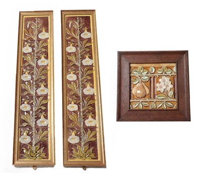 Lot 3516 - A Set of Ten Victorian 6'' Fireplace Tiles, moulded with white bell flowers, on a textured...