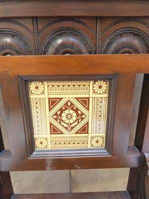 Lot 3527 - A Late Victorian Oak Hall Chair, with inset Shakespear tile MALVOLIO IN THE GARDEN, solid seat,...