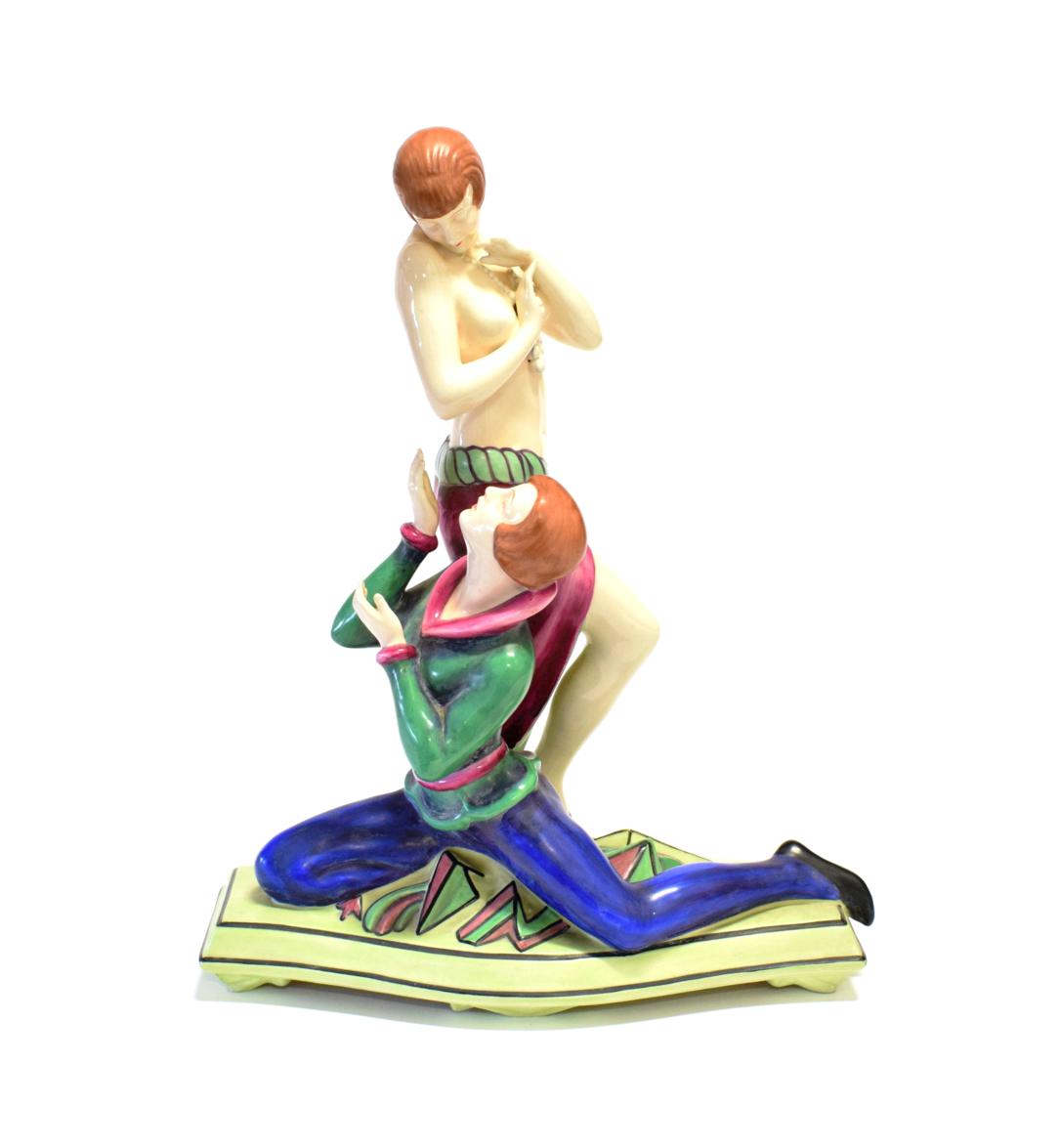 Lot 3540 - Schaff for Royal Dux: An Art Deco Polychrome Earthenware Figural Group, modelled as two dancers, in