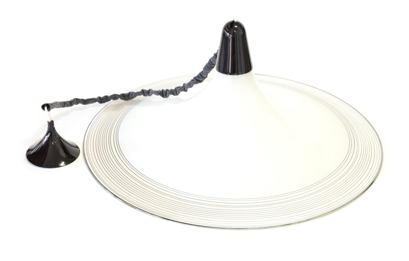 Lot 3549 - A 1980's Murano Glass Ceiling Light, tapering circular form, the white glass walls with a clear and