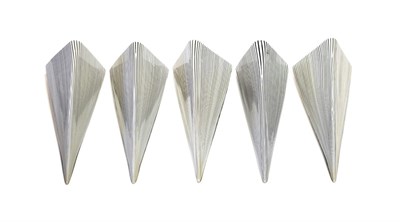 Lot 3550 - A Set of Five 1980's Murano Glass Cone Wall Sconces, in opaque white and black stripe, one with...