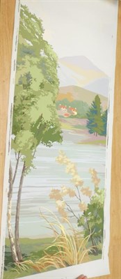 Lot 3556 - Scottish Highlands  Originally hand block printed circa 1948, a scenic mural in seven panels,...