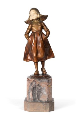 Lot 3567 - Hans Keck (1875-1941): An Art Deco Bronze and Ivory Figure, of a Dutch girl, signed in the cast...
