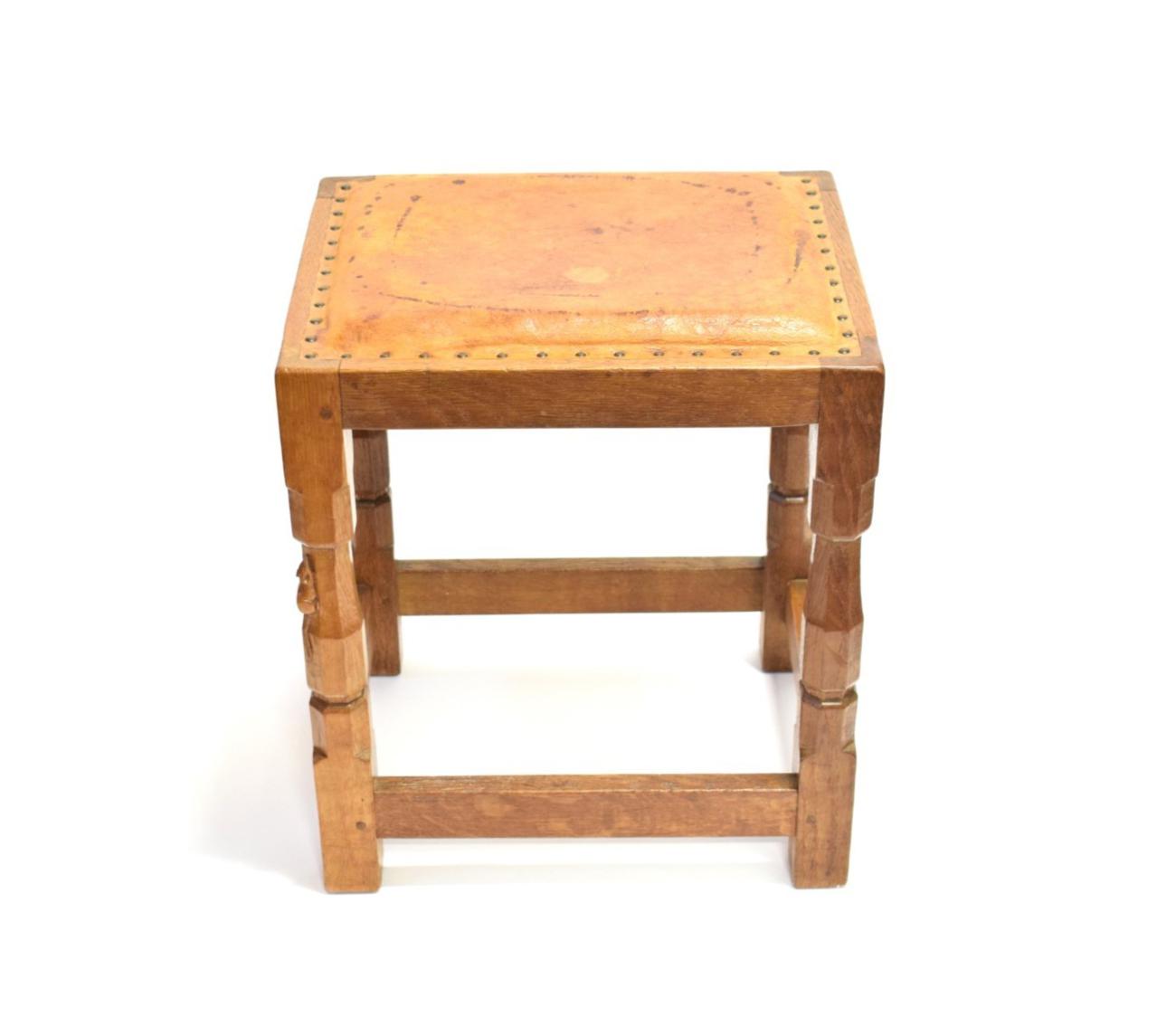 Lot 3589 - Mouseman: A Robert Thompson of Kilburn English Oak Dressing Table Stool, circa 1950's/60's,...