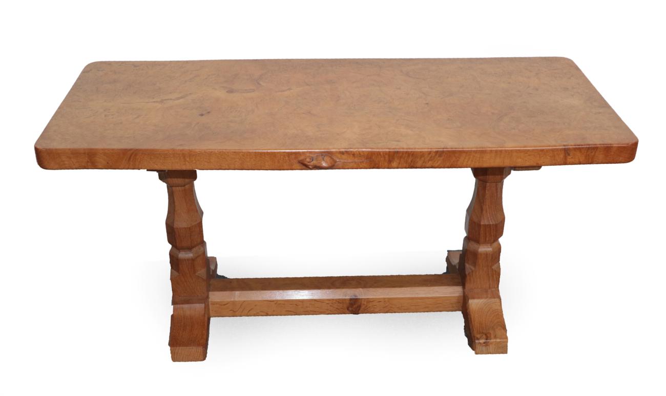 Lot 3596 - Mouseman: A Robert Thompson of Kilburn English Burr Oak 3ft Coffee Table, the rectangular top...