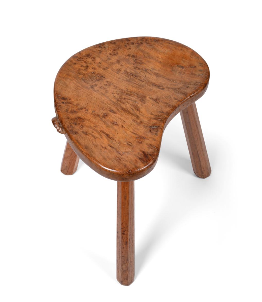 Lot 3597 - Mouseman: A Robert Thompson of Kilburn English Burr Oak Kidney Shaped Cow Stool, on three octagonal