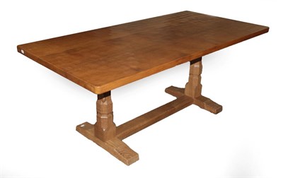 Lot 3602 - Mouseman: A Robert Thompson of Kilburn English Oak 6ft Refectory Table, the three plank adzed...