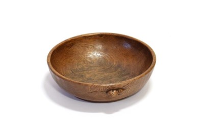 Lot 3605 - Mouseman: A Robert Thompson of Kilburn English Oak Fruit Bowl, hand adzed exterior, with carved...