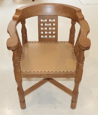 Lot 3617 - Mouseman: A Robert Thompson of Kilburn English Oak Monk's Chair, with curved back and shaped...