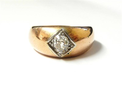 Lot 309 - A Diamond Solitaire Ring, an old cut diamond within a white squared border set in a rose gold...