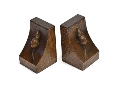 Lot 3624 - Mouseman: A Pair of Robert Thompson of Kilburn Single Mouse English Oak Bookends, each with...