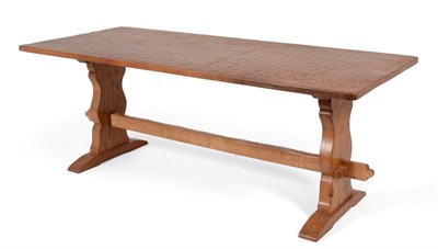 Lot 3631 - Gnomeman: A Thomas Whittaker of Littlebeck English Oak Refectory Table, on two shaped supports...