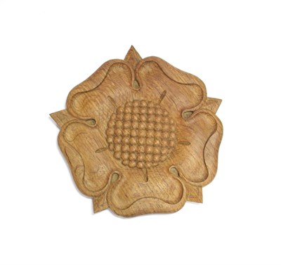 Lot 3637 - Woodpeckerman: A Stan Dodds (1928-2012) Carved English Oak Yorkshire Rose, with recessed woodpecker