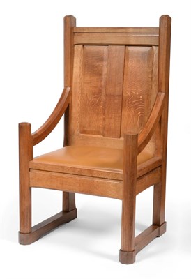 Lot 3644 - A Stanley Webb Davies (1894-1978) of Windermere English Oak Minister's Chair, panel back with...