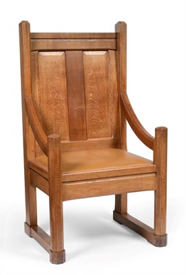 Lot 3645 - A Stanley Webb Davies (1894-1978) of Windermere English Oak Minister's Chair, panel back with...
