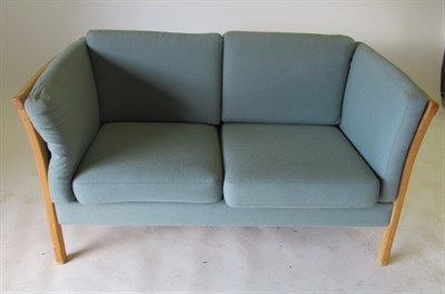 Lot 3652 - Stouby: A Danish Two-Seater Beech Framed Sofa, upholstered in blue cloth with six removable...
