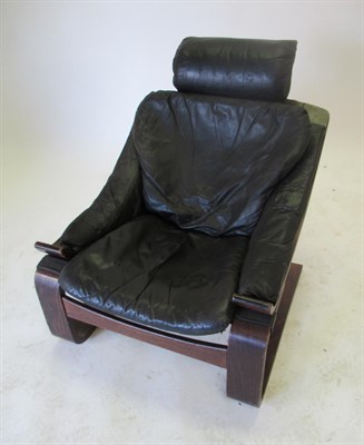Lot 3662 - Ake Fribytter: A Stained Beech and Black Leather Kroken Lounge Chair, 75cm by 73cm by 87cm