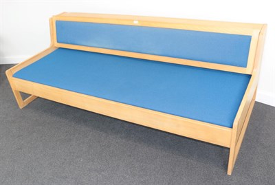 Lot 3665 - A Danish Design Beech Framed Studio Couch, in the manner of Hans Wegner, covered in blue fabric...