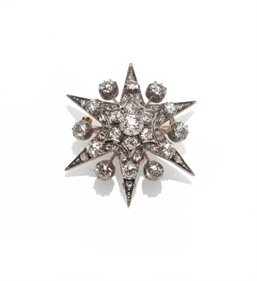 Lot 314 - A Victorian Diamond Star Brooch, old cut diamonds set throughout the six pointed star and at...