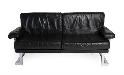 Lot 3682 - Tim Bates for Pieff: A 1970's Black Leather and Chrome Framed Two-Seater Sofa, with four...