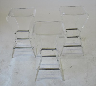 Lot 1010 - A Set of Three Late 20th Century Clear Plastic Side Tables, the splayed legs joined by tubular...