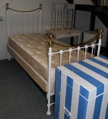 Lot 1024 - A Victorian Style Brass and White Painted Metal Bedstead; together with a 3ft mattress