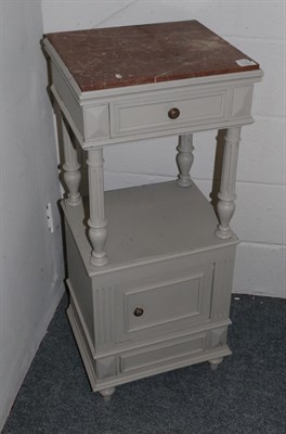 Lot 1025 - A French Painted Bedside Table, with pink marble top, 40cm by 36cm by 95cm