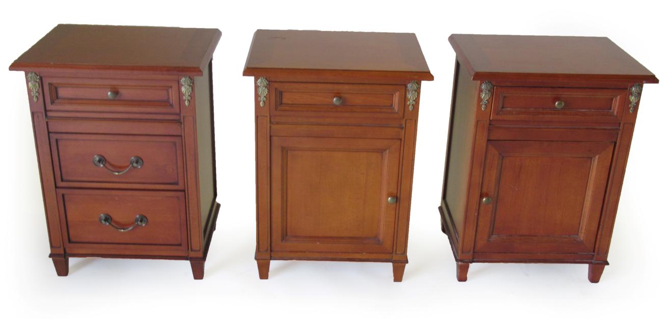 Lot 1037 - And So To Bed: Three Louis XV Style Hardwood Bedside Cabinets, modern, comprising a pair of...
