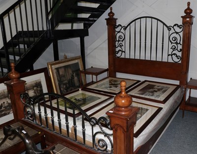 Lot 1039 - The Stanley Furniture Company: A Walnut Effect and Black Wrought Iron Four-Poster Bed, modern,...