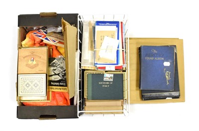 Lot 102 - Metal Basket and a box with an assortment of GB and World stamps in attractive small boxes and some