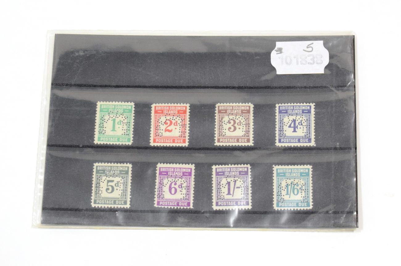 Lot 223 - British Solomon Islands - 1940 Postage Dues set m.m., perforated 'SPECIMEN'. Scarce set, cat £250.