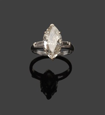 Lot 376 - An 18 Carat White Gold Marquise Cut Diamond Ring, the marquise diamond weighs 3.35 carat...