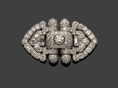 Lot 380 - An Art Deco Diamond Brooch, of pointed lozenge form, set throughout with round brilliant cut,...