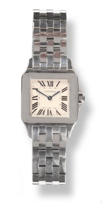 Lot 391 - A Lady's Stainless Steel Quartz Wristwatch, signed Cartier, Model: Santos Demoiselle, circa...