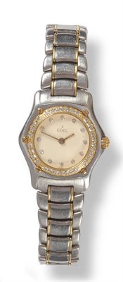 Lot 392 - A Lady's Bi-Metal Diamond Set Wristwatch, signed Ebel, circa 2000, quartz movement, cream...